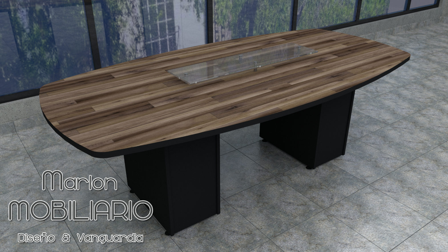 MESA DE JUNTAS BARRIL CON CRISTAL