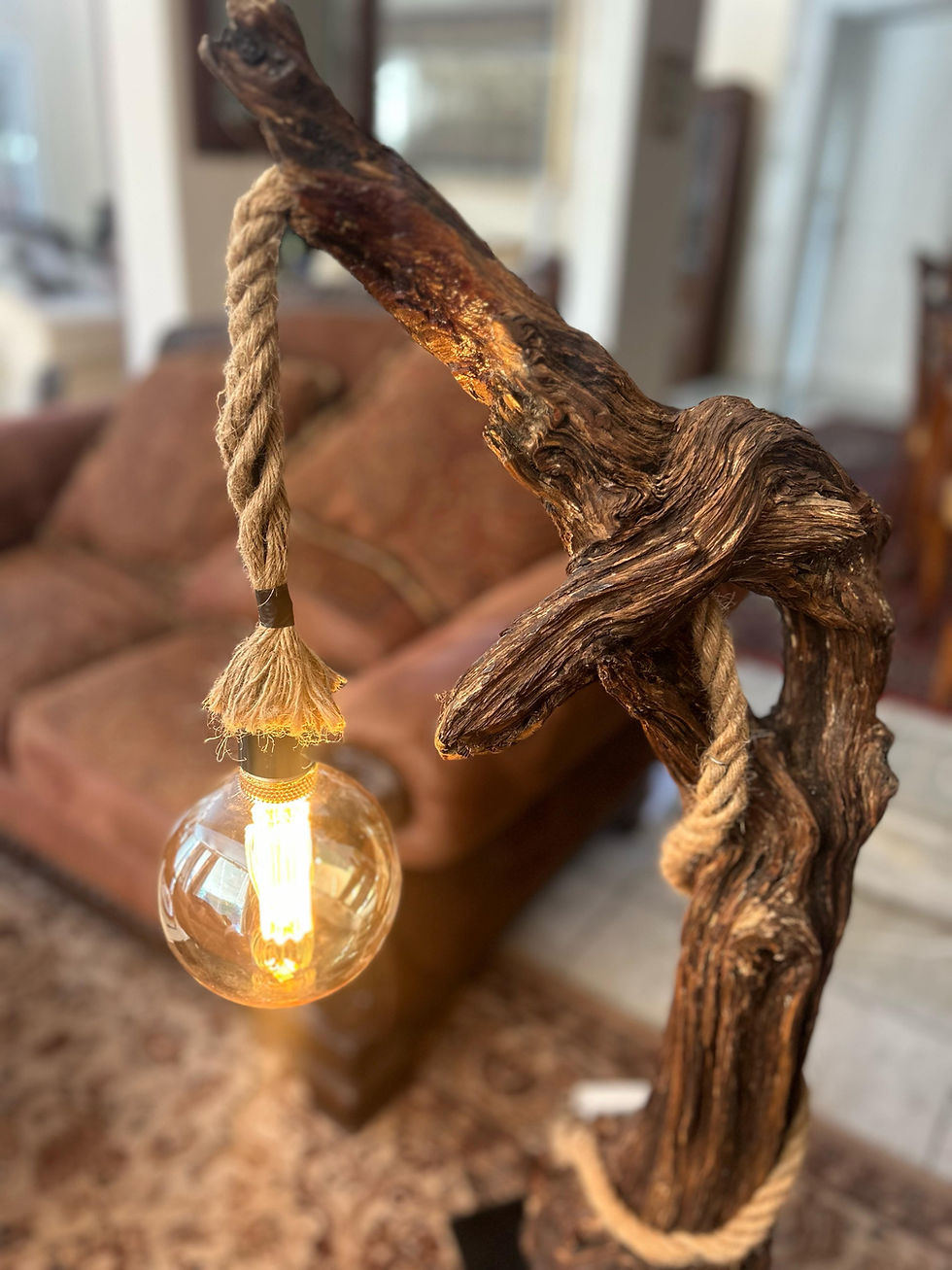 Lámpara de madera con cuerda y bombilla, para decorar el hogar. Tierra Del Cipres