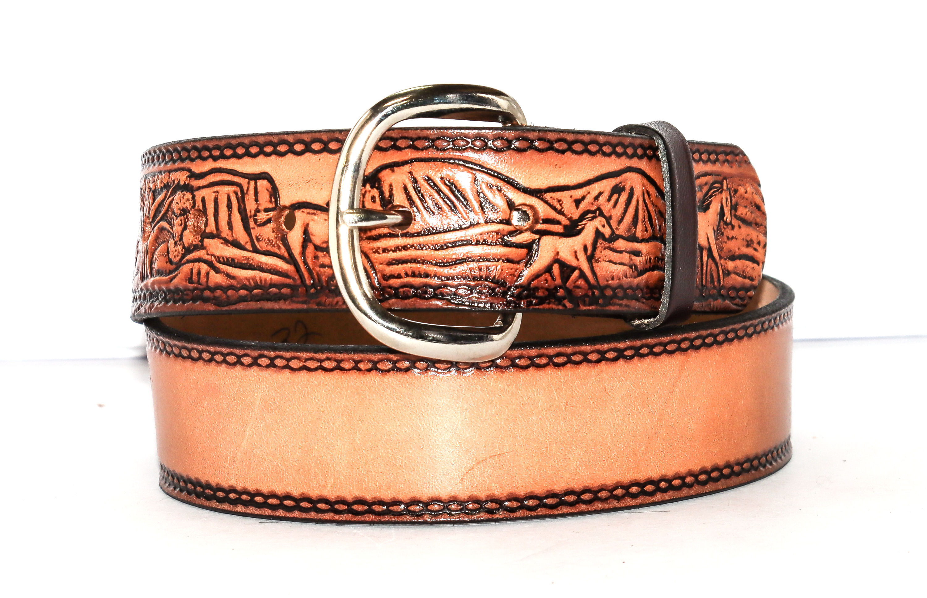 Western Horse Leather Name Blank Belt - Brown