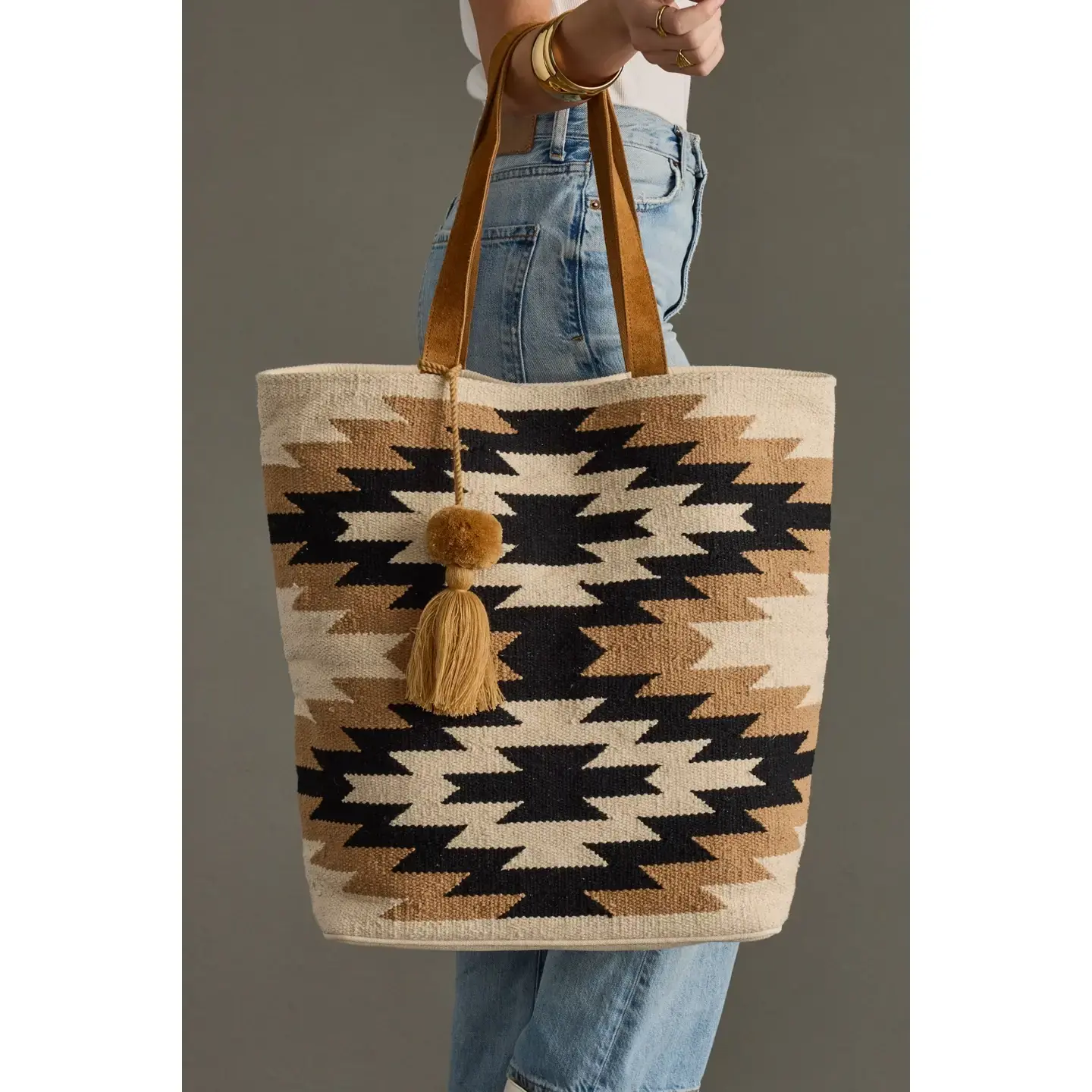 Panache Cream, Black & Tan Western Tote