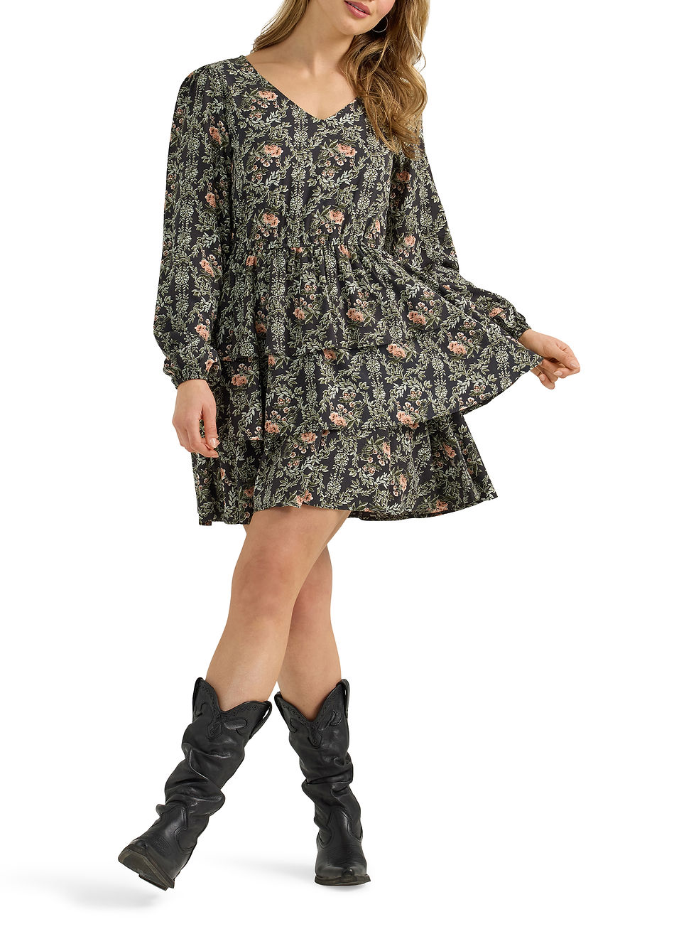 Thumbnail: Wrangler Women's Retro Vintage Tiered Long Sleeve Dress