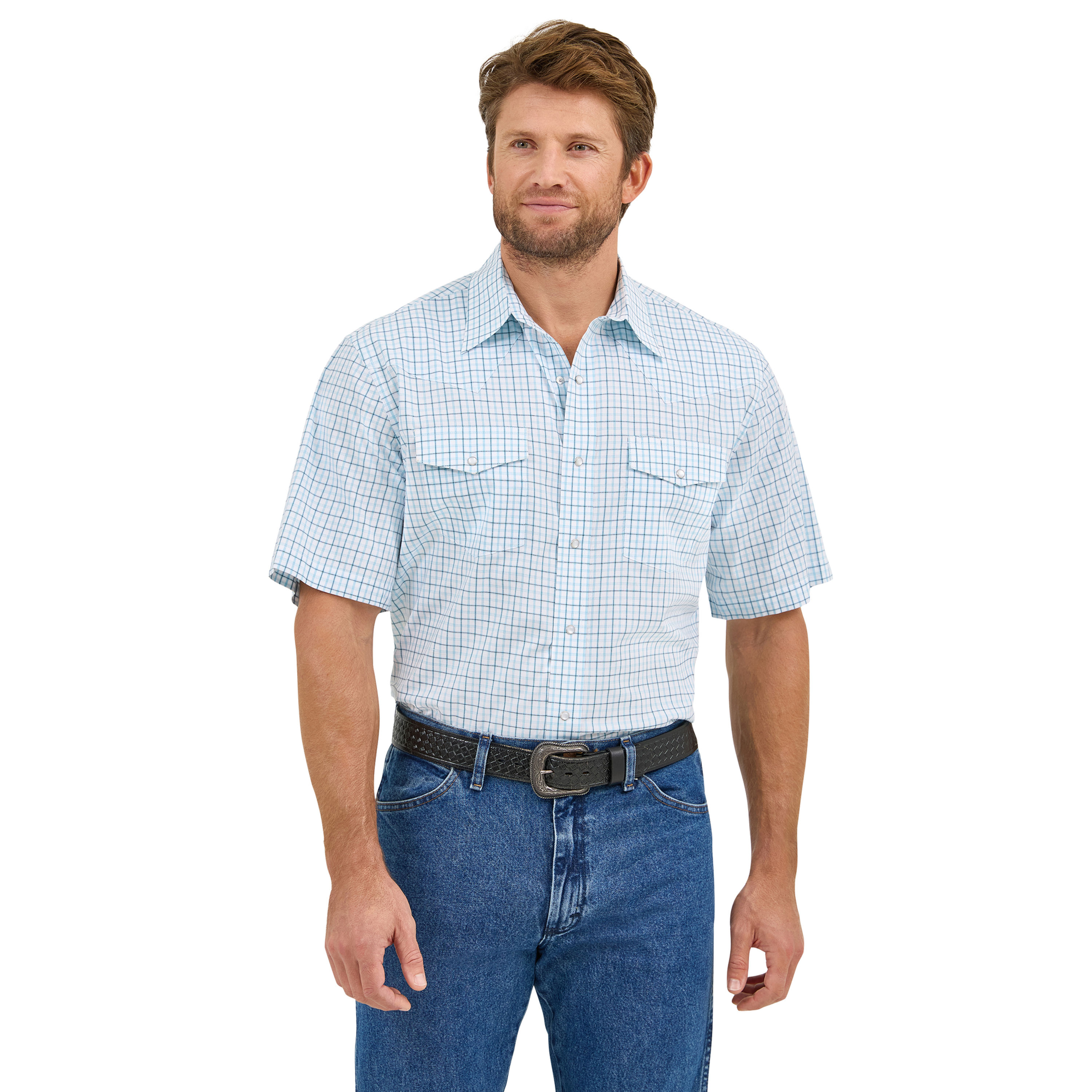 Men's Wrangler Wrinkle Resist Short Sleeve Snap Front Shirt