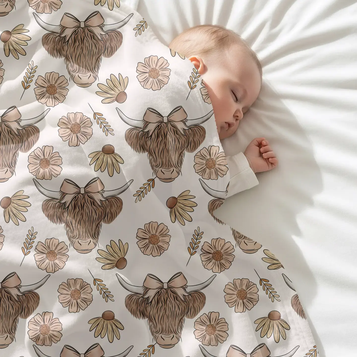 Girls Floral Cow Neutral Wester Baby Nursery Blanket 30X40
