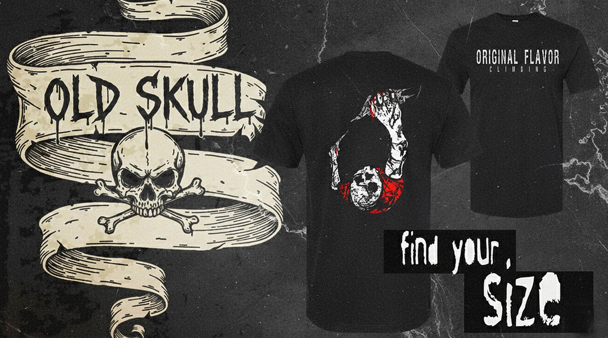 t shirt with a skeleton rock climbing on it