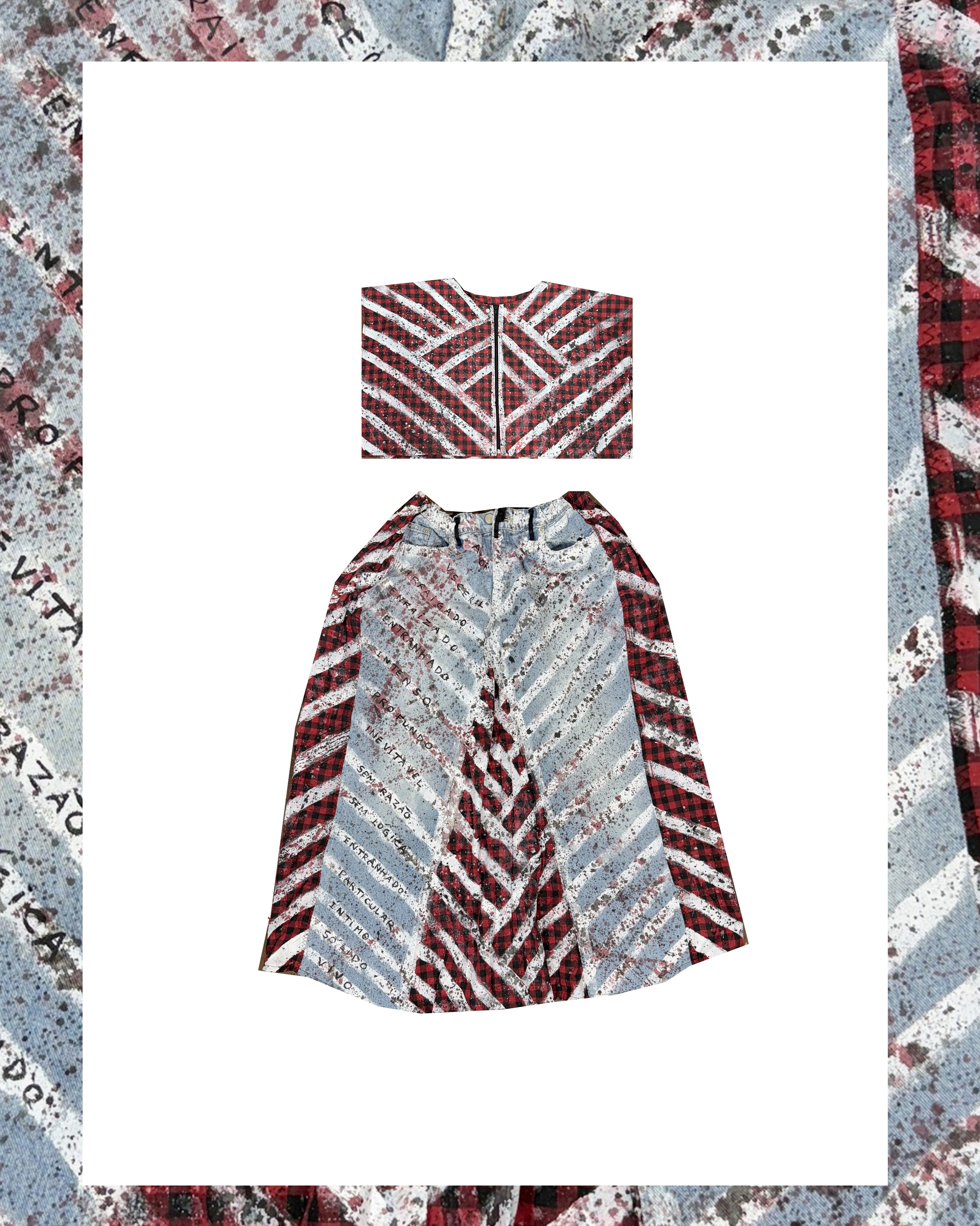 conjunto cropped mais saia feita de uma calça jeans