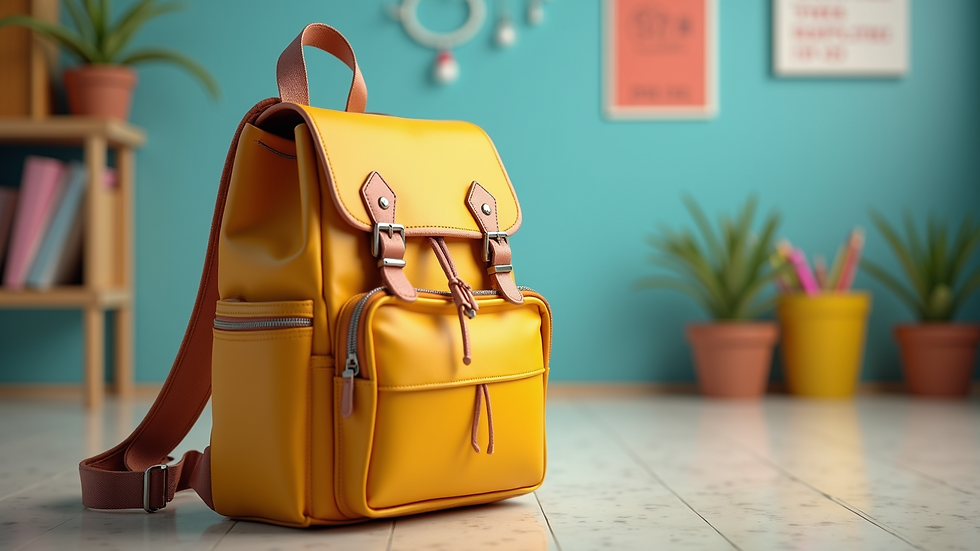 Vue en gros plan d'un sac à dos d'enfant avec des fournitures scolaires colorées