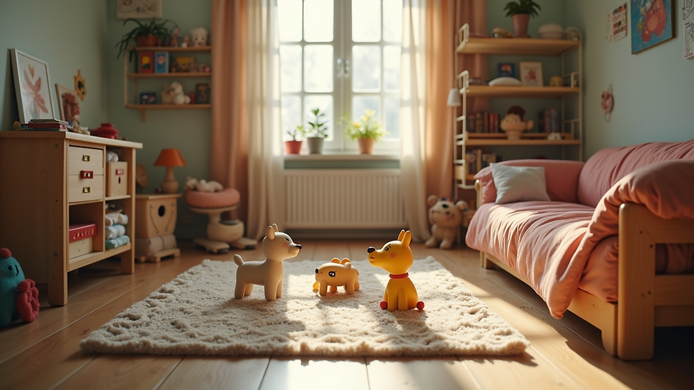 High angle view of a playroom filled with toys