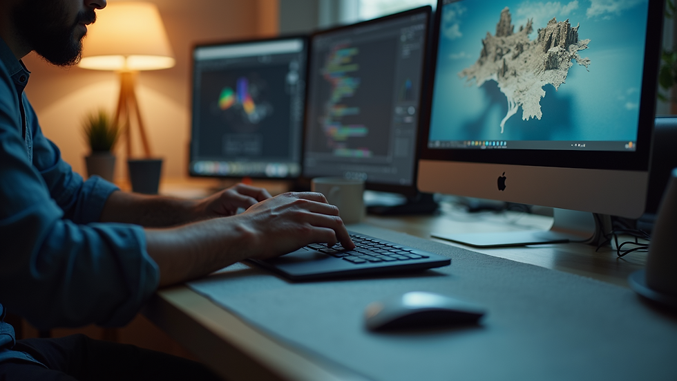 Eye-level view of a designer working on a brand logo on a computer