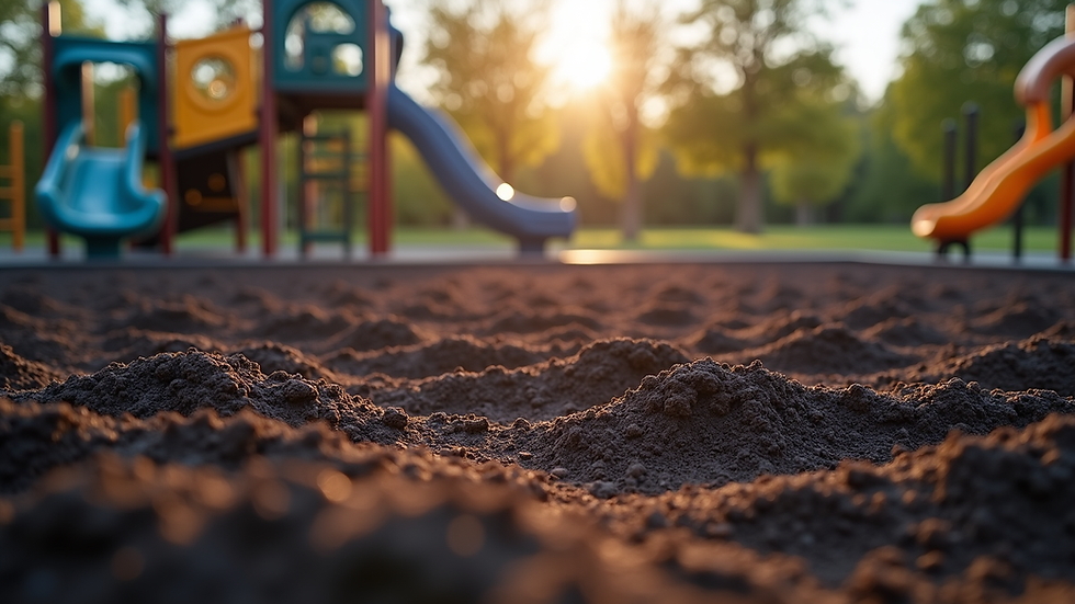 High angle view of rubber mulch spread over a playground surface