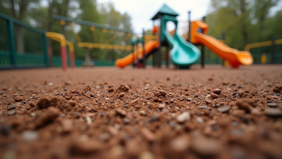 Eye-level view of a playground surface made from recycled rubber mulch
