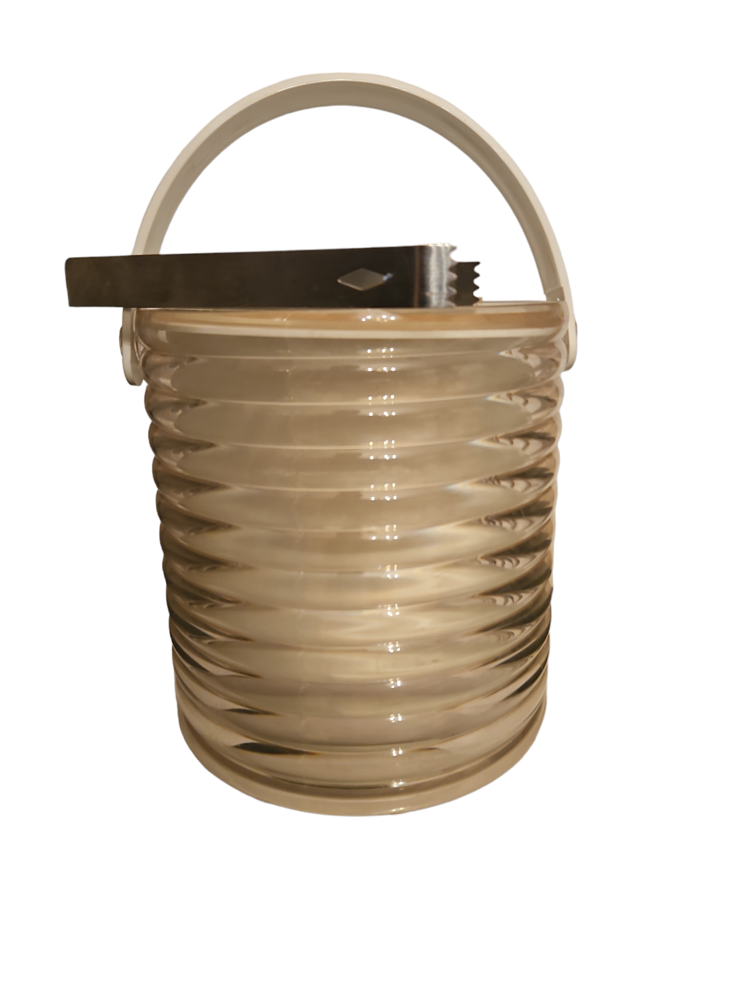 Vintage Lucite White Ice Bucket with tongs