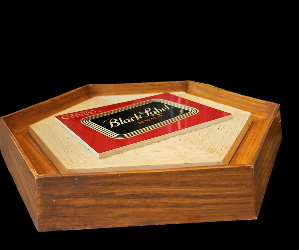 Thumbnail: Black Label Vintage 1960's Beer Bar Sign Hexagon Plastic Carling Brewery 1967