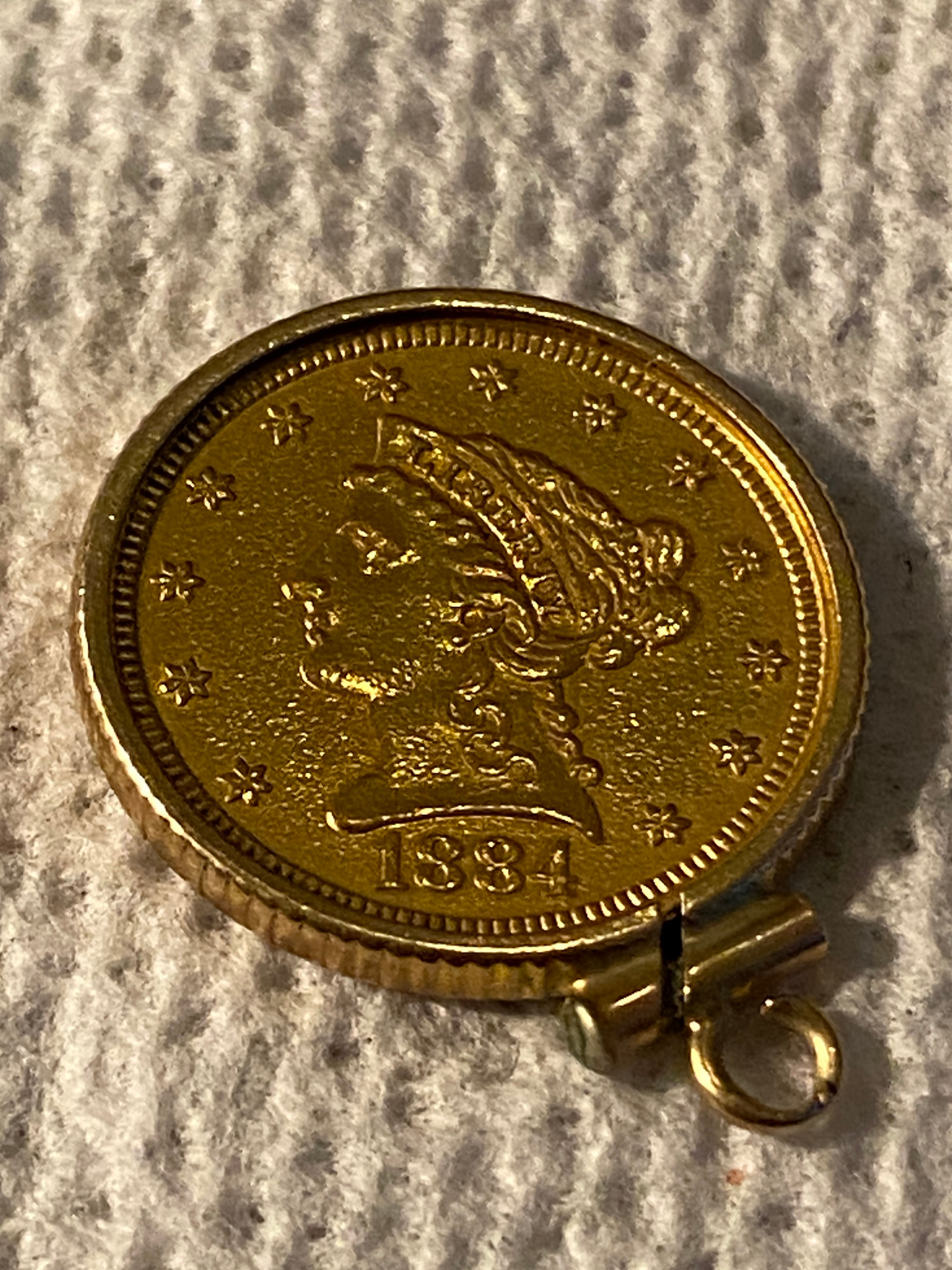 1884 Liberty Head $2.50 2 1/2 Pendant Necklace US GOLD Coronet Head Eagle