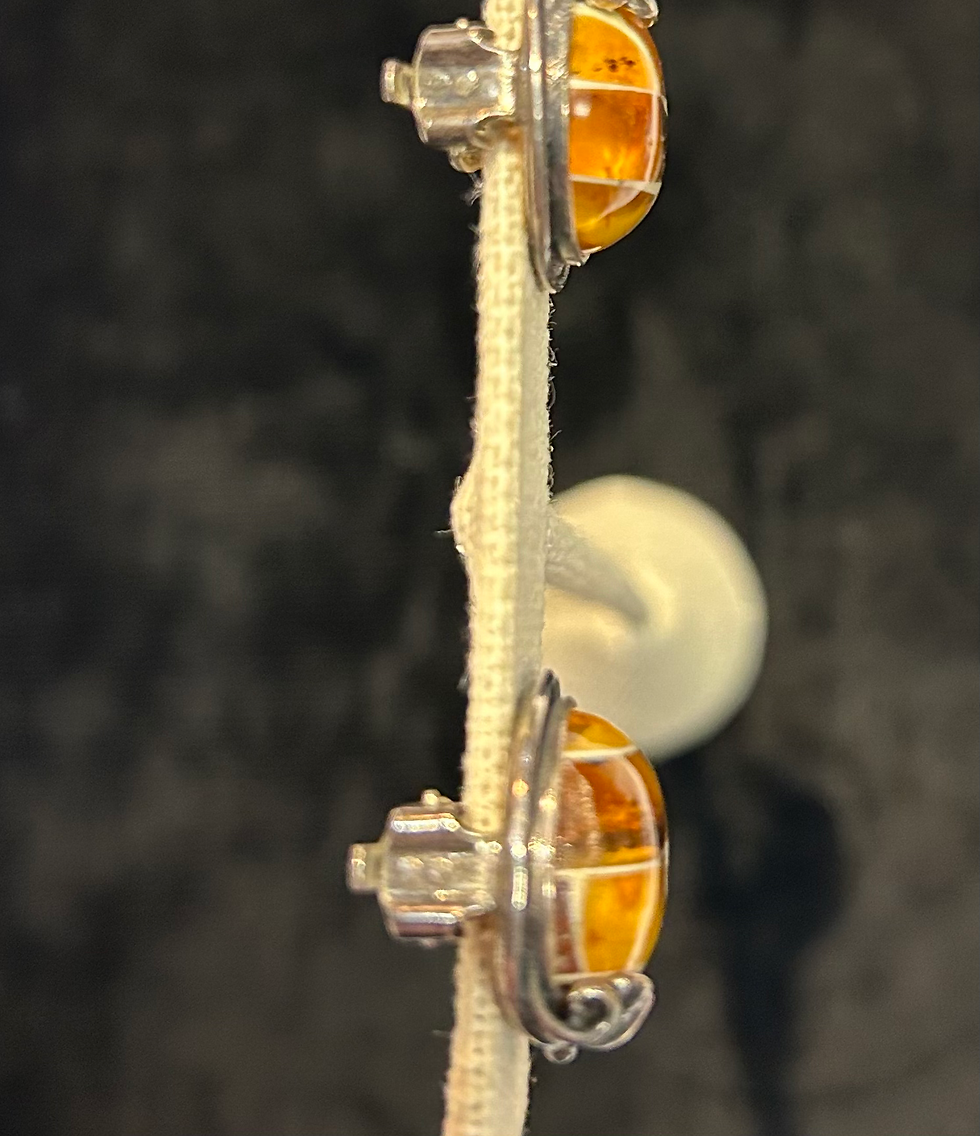 Thumbnail: Charming Vintage sterling clip-on amber earings 
