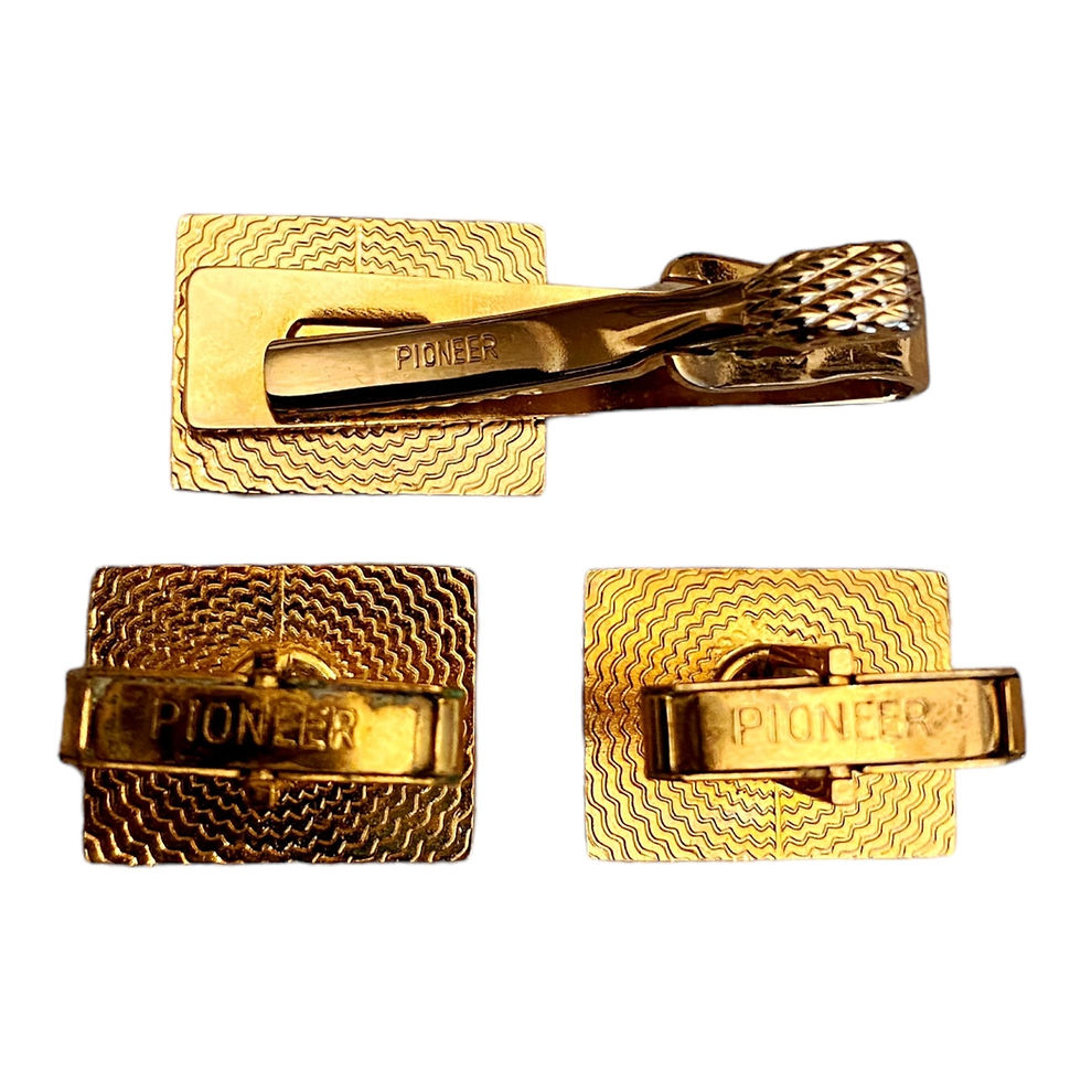 Thumbnail: Vintage Pioneer Brass Cuff Links and Tie Clip Set 1960’s