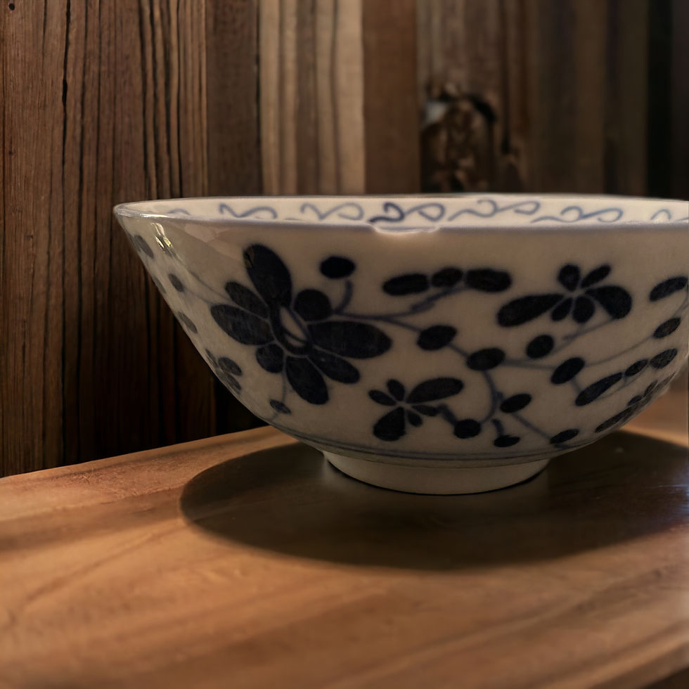 Thumbnail: Vintage Set Of 6 Blue&White Chinese Rice Grain Coupe Soup Bowls