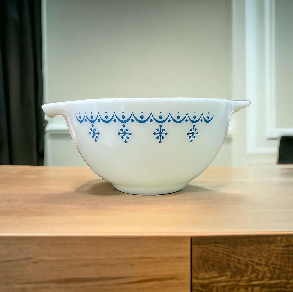Thumbnail: VTG Pyrex SNOWFLAKE GARLAND Blue & White Cinderella Mixing Nesting Bowl Set 3