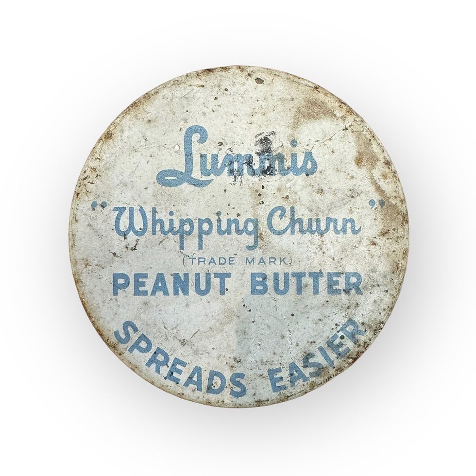 Thumbnail: LUMMIS PEANUT BUTTER 1950S VINTAGE FOOD JAR METAL LID SCARCE ORIGINAL