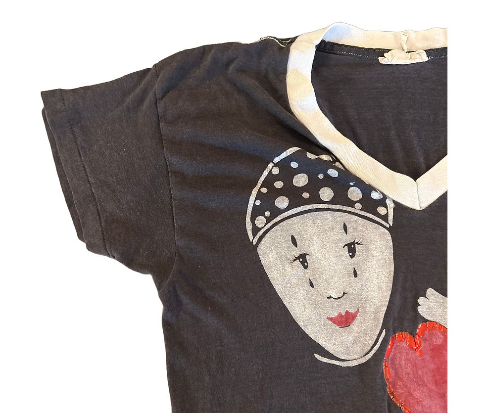Thumbnail: VINTAGE MIME HEART HAND T-Shirt NIGHT GOWN SIDE SLITS WITH HAND PAINTED ART 