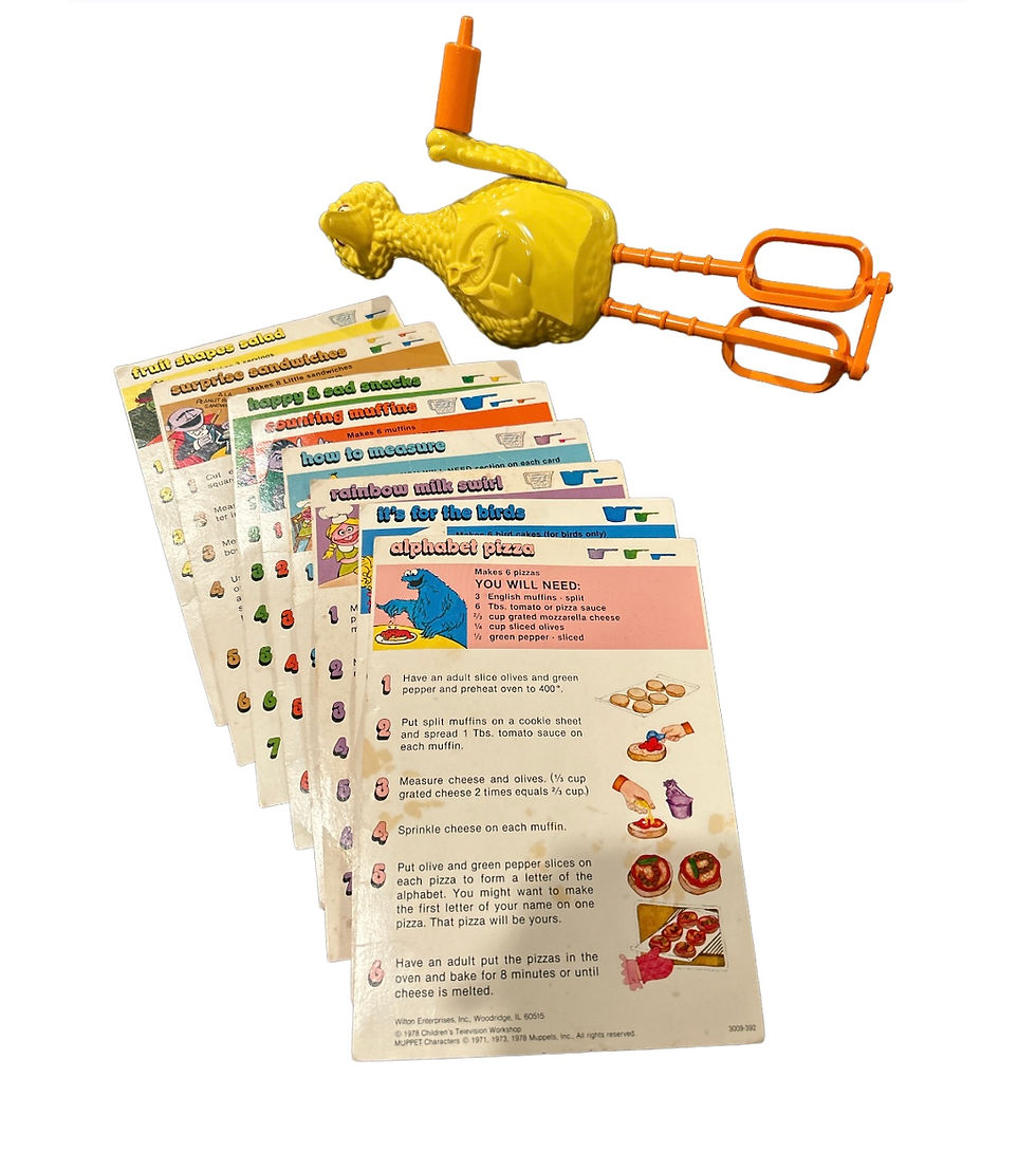 Thumbnail: RARE !! VINTAGE SESAME STREET 1978 WILTON BAKE SET BIG BIRD MIXER & Recipe Card