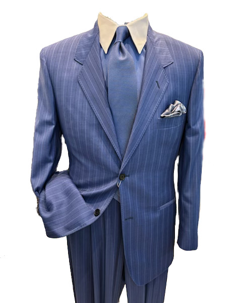 Wool Blue Banjo Stripe Two Button Suit