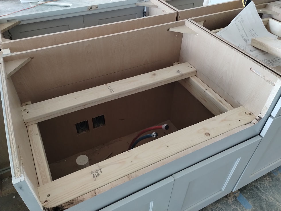 Semi-custom modular cabinets made built in standard increments and built from thinner and cost saving materials