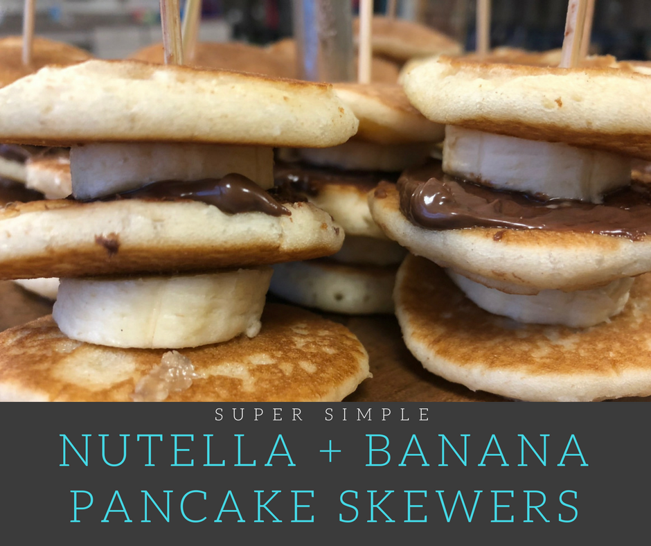 You won't believe how simple these delicious Nutella and Banana Mini-Pancake Skewers are to make! These little guys are great for an easy breakfast idea and wonderful when feeding a crowd!