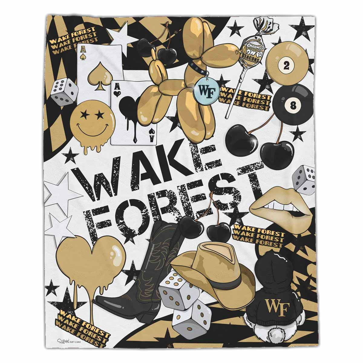 College Blanket Lucky Cowboy Design - Wake Forest