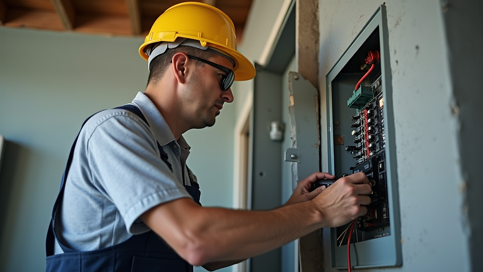 Close-up view of an inspector testing electrical panel in a home