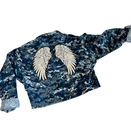 US. Navy Blue Camo Cropped Jacket Wearable Gratitude