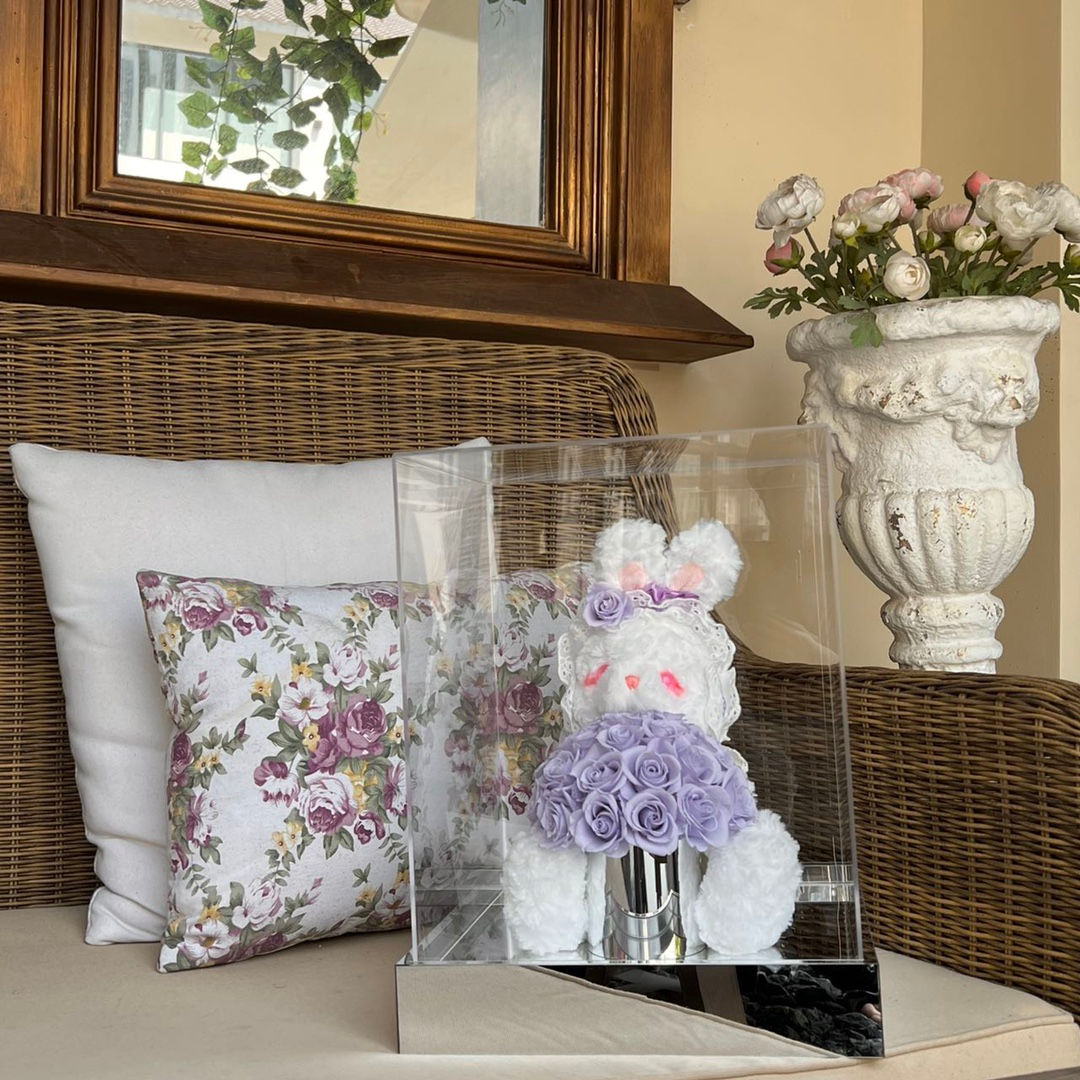 Purple Fluffy Bunny Preserved Rose Box