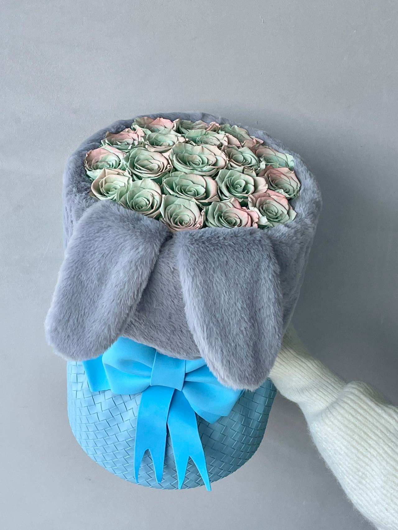 Mint Winter Bunny Preserved Rose Bouquet