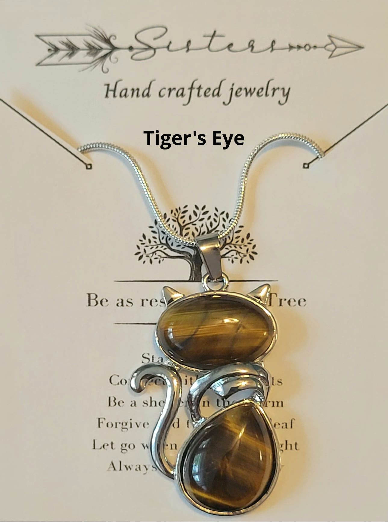 Precious Stone Cat Pendant Necklace