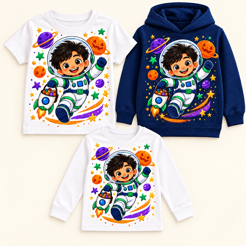 Thumbnail: Mateo Halloween short-sleeve, hoodie and long-sleeve apparel mockup