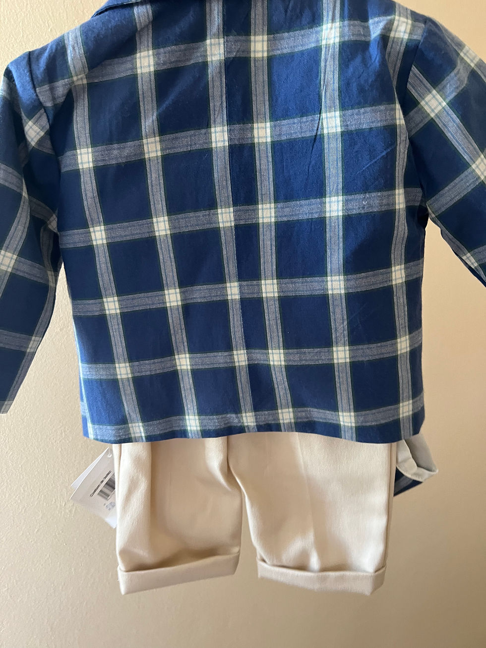 Miniatură: Costum elegant de botez, cu sacou în carouri bleumarin 