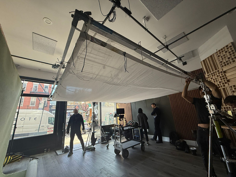 Eye-level view of a spacious photography studio