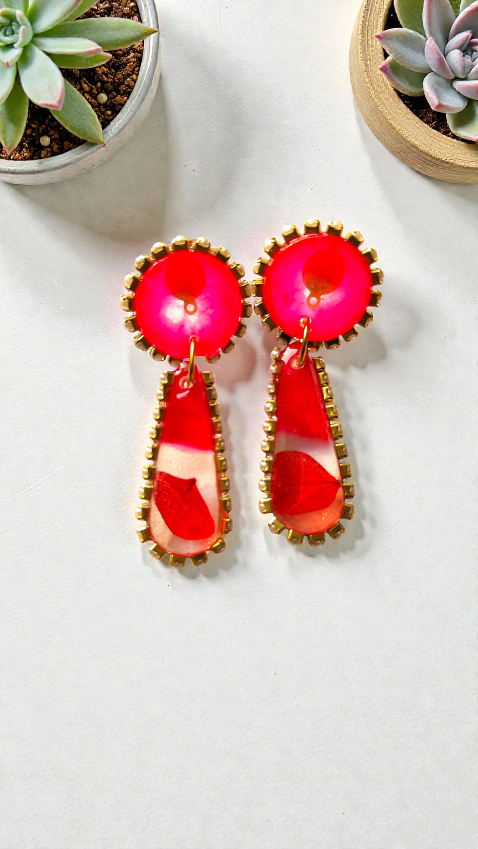 Thumbnail: Red Crush handmade red teardrop earrings, floral statement jewelry