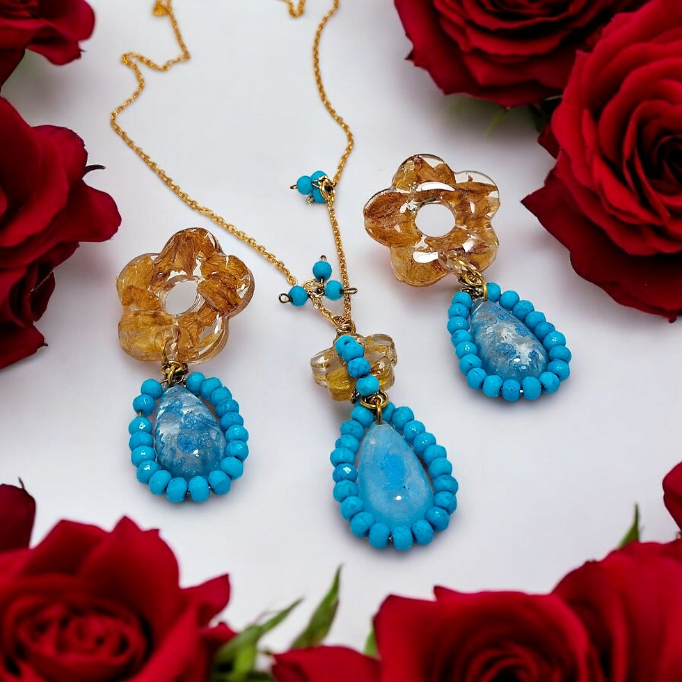 Boho resin flower necklace & earrings set.