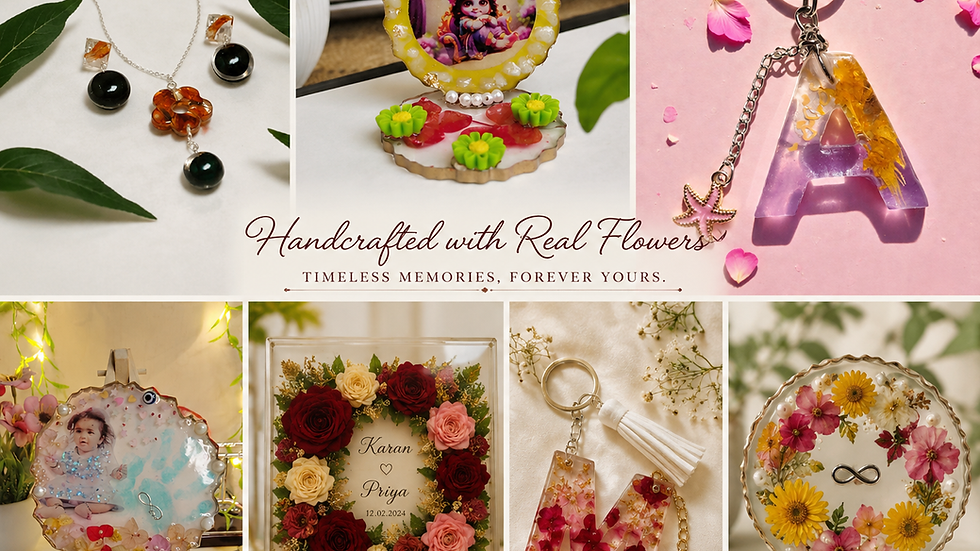 Wedding flower preservation keepsakes including resin frame jewellery keychain and desk décor