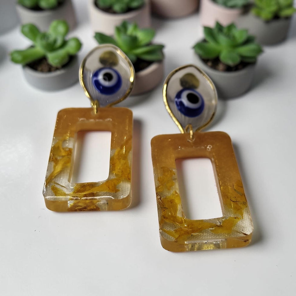 Thumbnail: Elegant Evil Eye Drop Earrings with Real Flowers – Handmade Floral Earrings for Everyday Wear