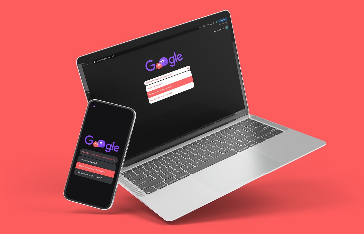 Google doodle mockup on phone and laptop