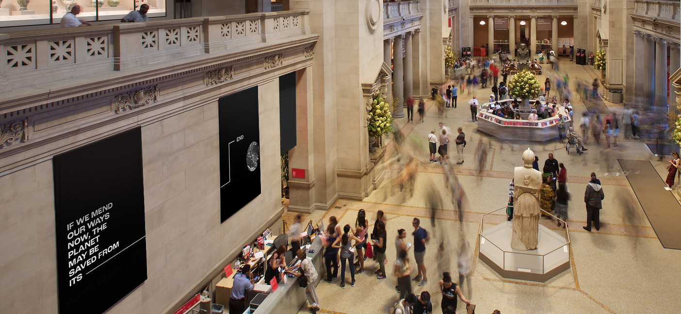 Museum interior with exhibition posters