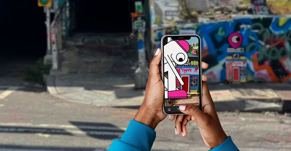 Woman holding phone using AR feature