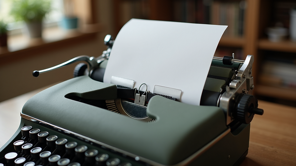 Close-up view of a vintage typewriter with blank pages