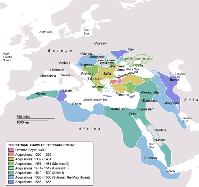 Map of the Ottoman Empire at it's greatest extent circa 1683.