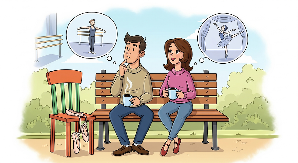 Man and woman thinking about adult ballet class