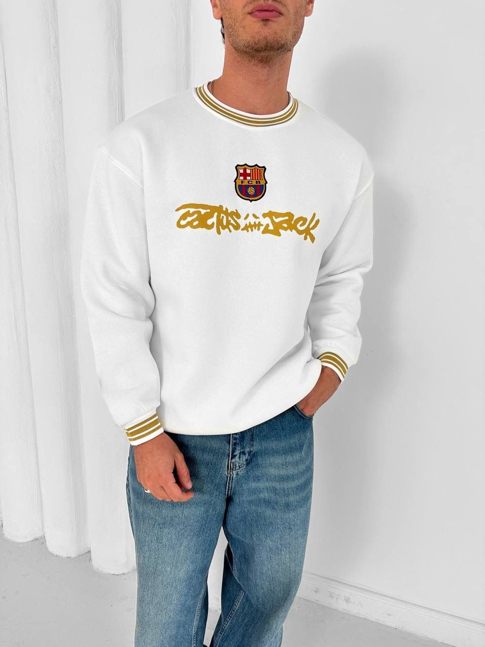 Küçük resim: FCB Nakış Logo Çubuklu Bisiklet Yaka Oversize Sweatshirt