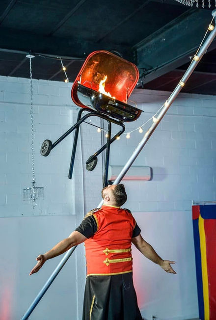 Mesmerizing balance performance during halftime show.