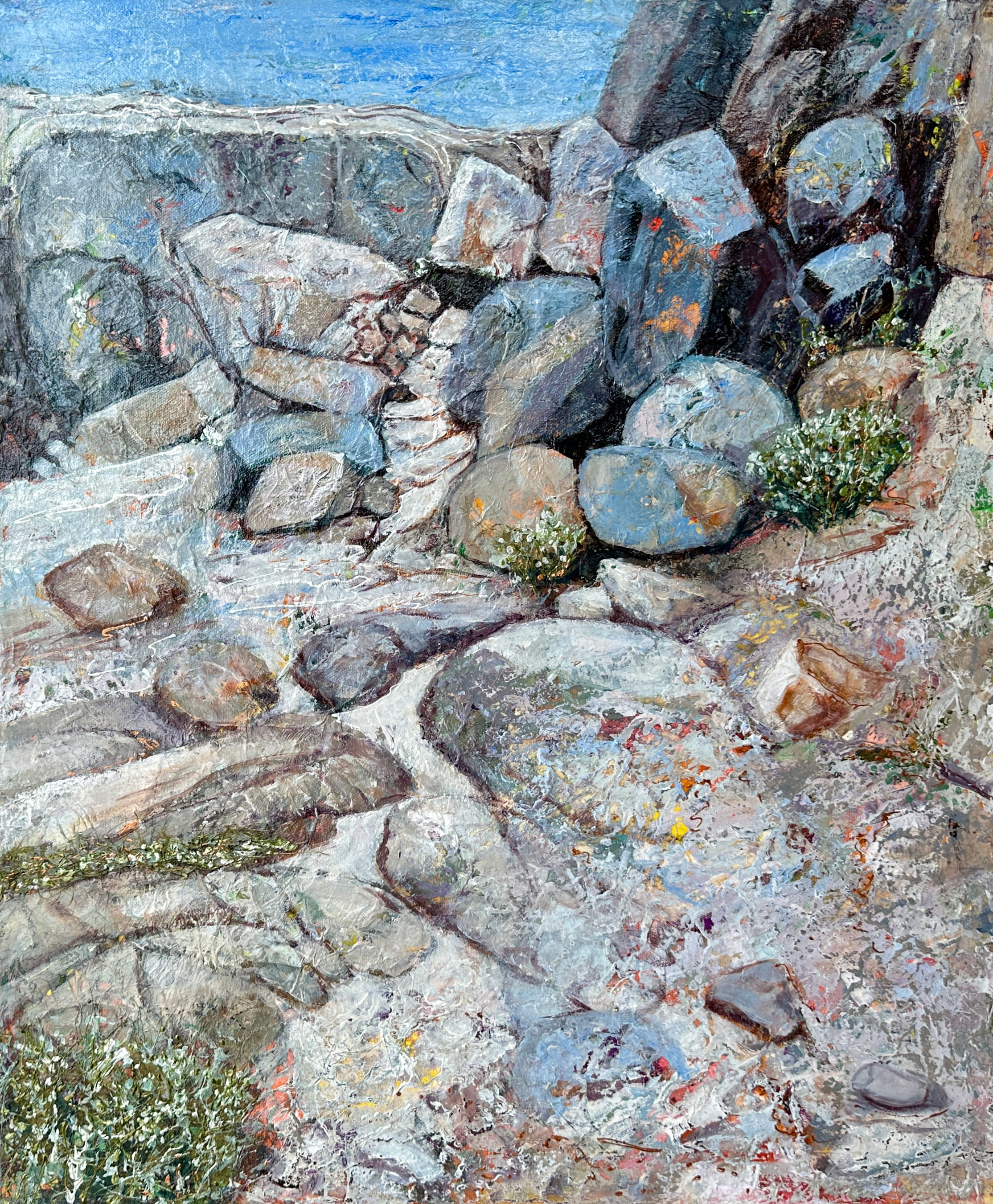 Naomi Grant | Blue is the View | Acrylic on Collage | 50 x 60cm