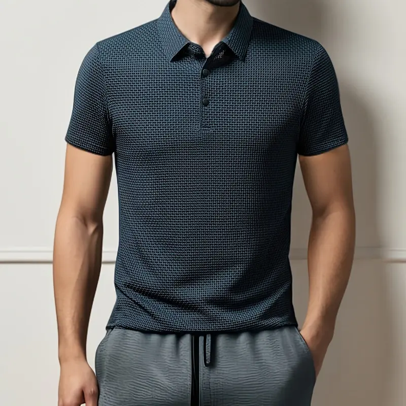 Thumbnail: New Men's Business Casual Short Sleeved Bone Flower Solid Color POLO Shirt Fashi